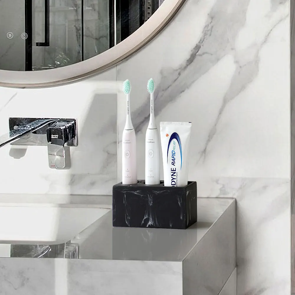 Portaspazzolino Elettrico Da Parete Nero Con Adesivo - Organizer Bagno Con Drenaggio Per Spazzolini E Dentifricio
