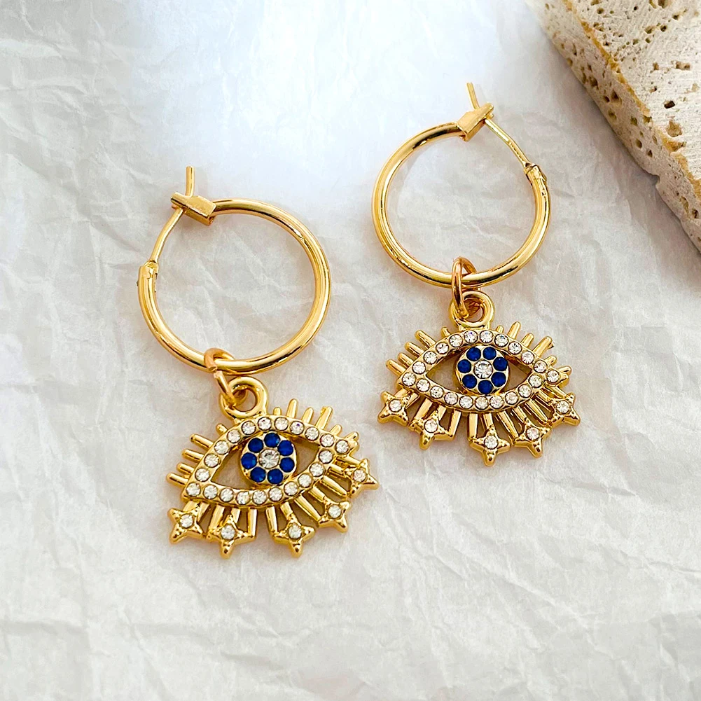 Trend Boho Blue Hollow Evil Eye Hoop Earrings for Women Gold Color Crystal Eyes Circle Huggies Hoop Earring Gifts Jewelry 2022