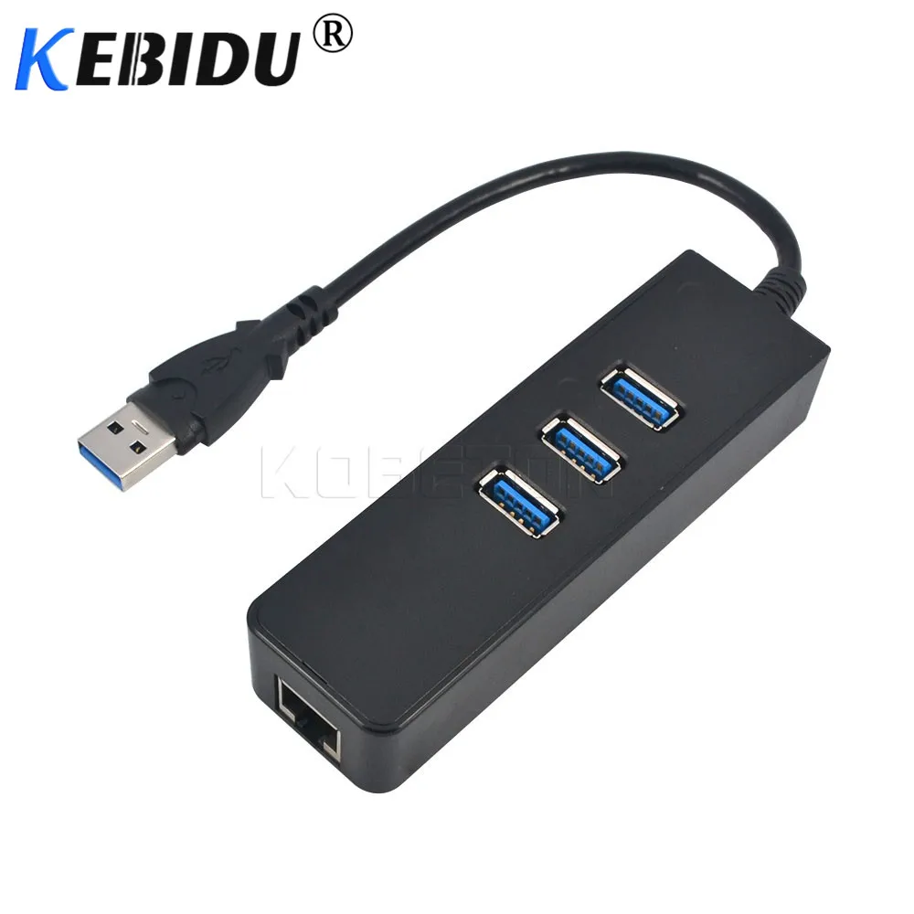 Kebidu 3 Ports USB Hub 3.0 To RJ45 Hubs Gigabit Ethernet LAN Wired Network Adapter 10/100/1000 Mbps For Windows Mac | Компьютеры и