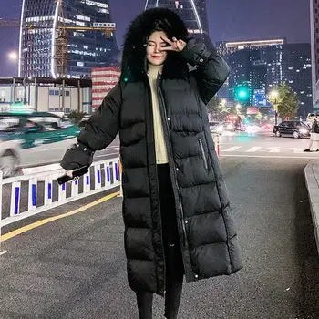 

Long Winter Jacket Women Parka Hooded Fur Collar Warm Down Cotton Coat Padded Loose Oversize Thick Jacket Outerwear