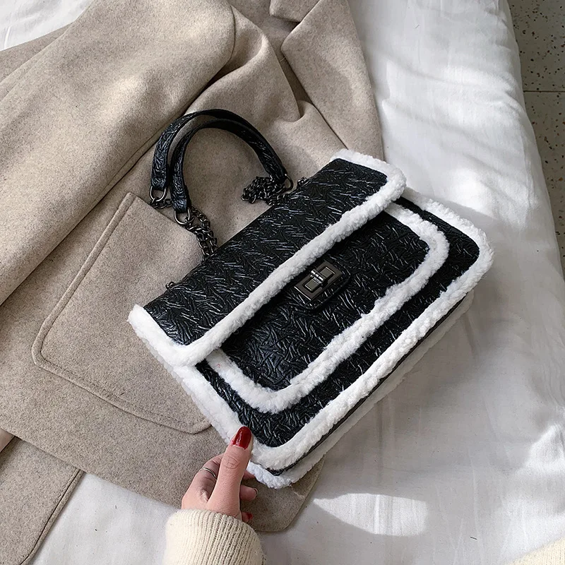 

Women Handbag 2020 New Luxury Brand Designer Plush Large Capacity Crossbody Messenger Bag Retro Chain Small Square Shoulder Bag