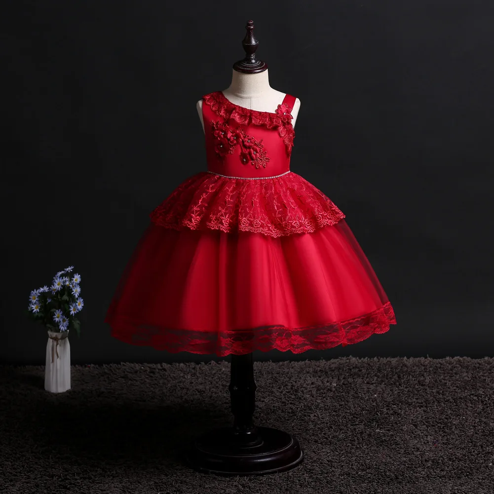

Cross Border for Children Lace Dress Girls Sleeveless Flower Stage Catwalks Performance Princess Dress Europe And America