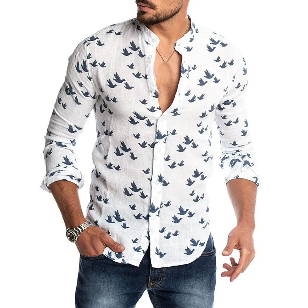 

Spring Autumn Casual Men Print Buttons Long Sleeve Top