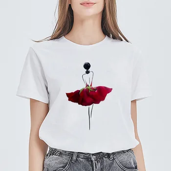 

Female summer T-shirt rose petal aesthetic design kawaii women's white woman back view T-shirt street fashion clothing