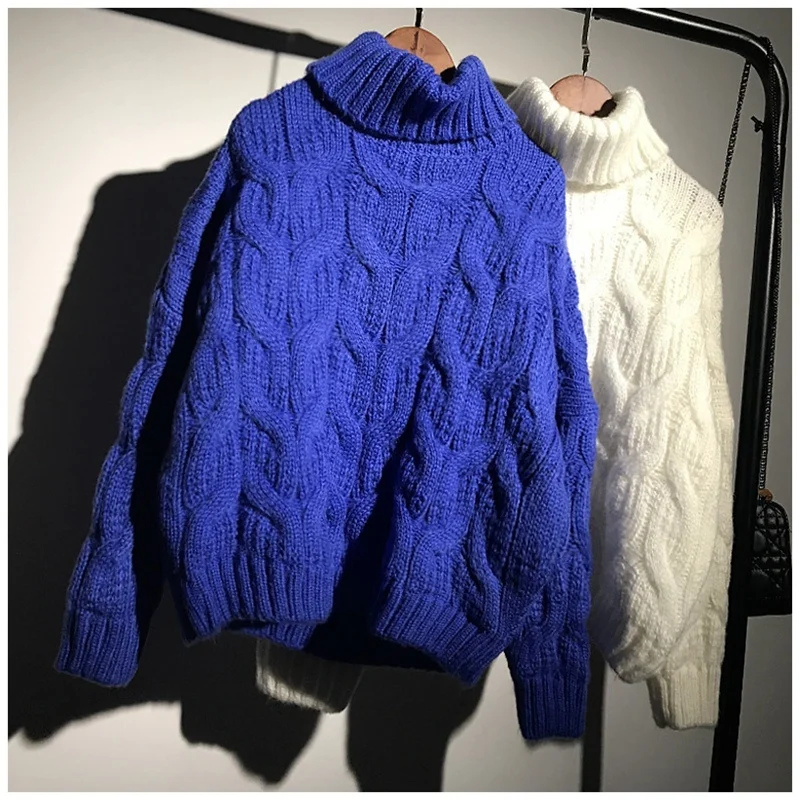 

Winter Turtleneck Pull Femme for Sweater Women Clothes Elegant Thick Warm Knitted Top Blue Pullover 8048LW558