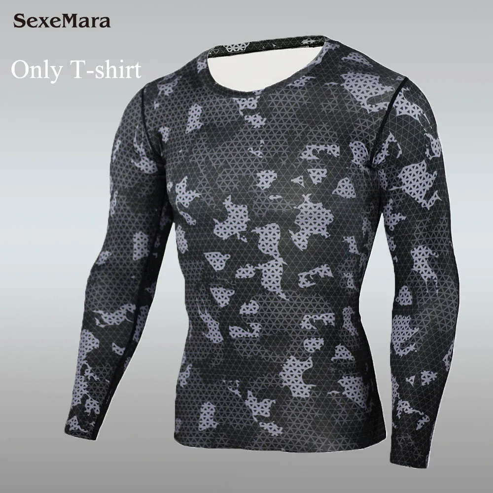 Only T-shirt Новинка, мужские кальсоны, компрессионный спортивный костюм для фитнеса, обтягивающий Камуфляжный комплект для бега, термобелье, леггинсы, спортивный костюм для кроссфита - Цвет: Only T-shirt