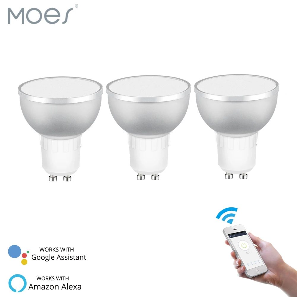 

WiFi Smart LED Light Bulb 2700-6500k RGBCW Warm White Daylight Multicolor 50W Equivalent Work with Alexa Google Home GU10 3 Pack