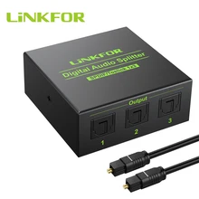 LiNKFOR 3 way Aluminum Alloy Spdif Toslink Optical Digital Audio Splitter 1x3 Optical Splitter 1 In 3 Out Support DTS AC3