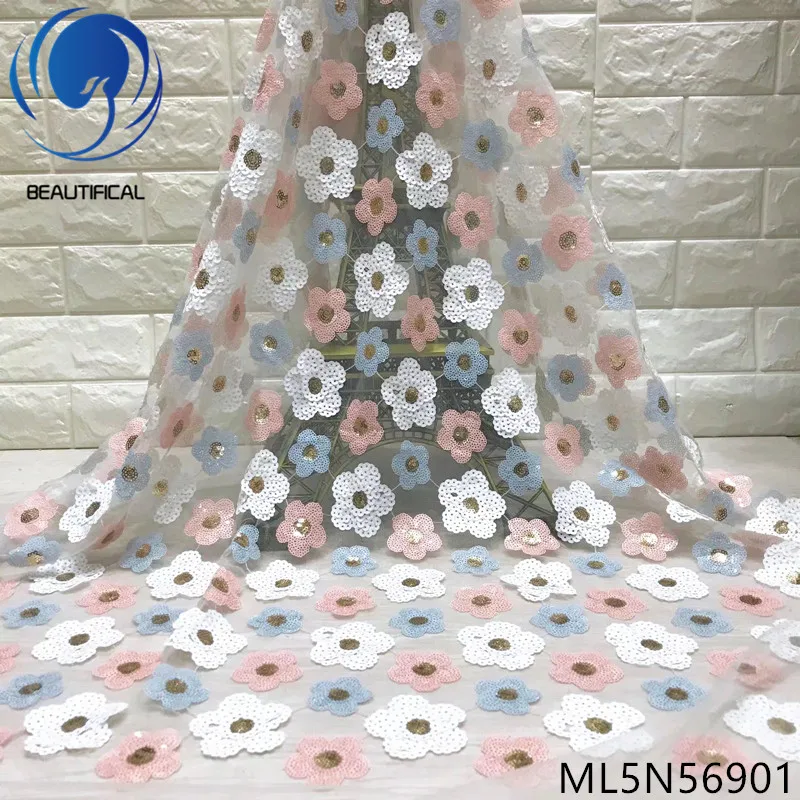 

BEAUTIFICAL Nigerian lace fabrics embroidery flowers sequins tulle laces fabric for dress 5yards french lace fabric ML5N569