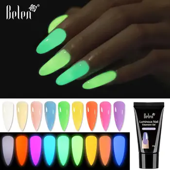 

Belen Luminous Poly Nails Gel Glow In The Dark Jelly Builder Poly Polish Soak Off UV Finger Extension Gel Polish Manicure Gel30G