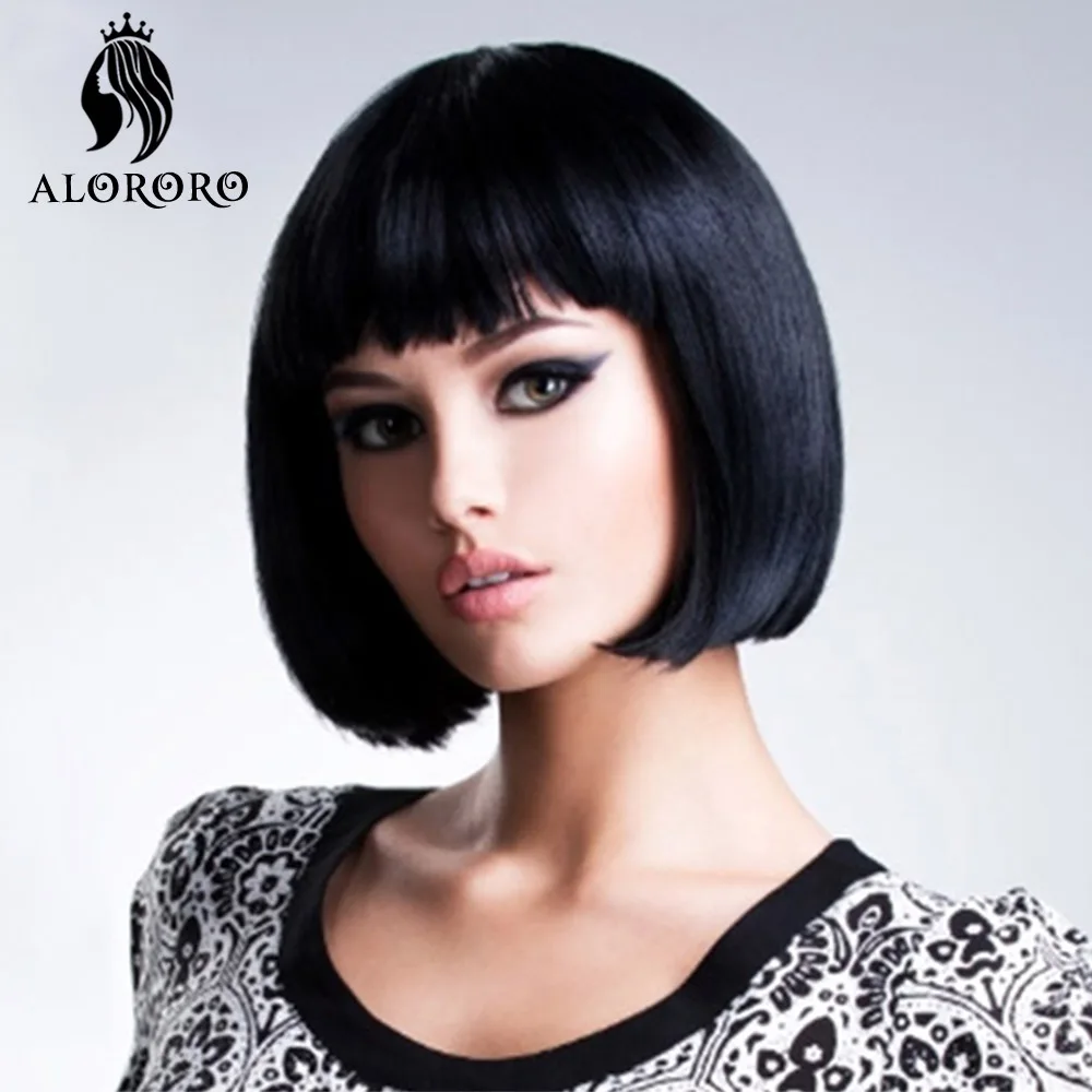 Short Synthetic Straight Bob Wig for Women High Temperature Fibre Daily Available Natural Black Cosplay Wig