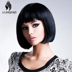 Alororo Short Synthetic Straight Bob Wig for Women High Temperature Fibre Daily Available Natural Black Cosplay Wig
