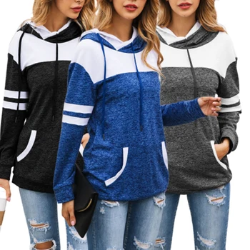 

Raglan Hoodie Kangaroo Pocket Hoodie Poleron Mujer 2019 Oblique Collar Drawstring Color Block Pullover Sweatshirt Striped Women