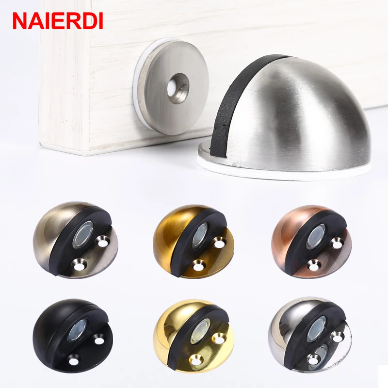 NAIERDI Stainless Steel Rubber Magnetic Door Stopper Non Punching Sticker Hidden Floor Mounted Nail-free magnetic door stop door stopper