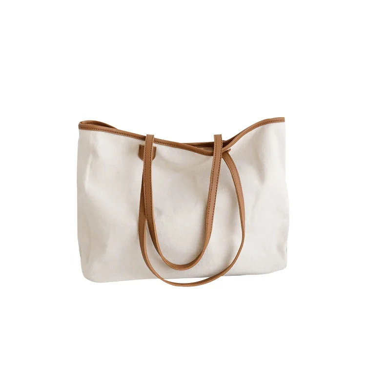 

Canvas Bag Shoulder Female New Simple Solid Color Wild Large Capacity Beach Korean Canvas Tote Bags Blank Reusable Shopping Bag