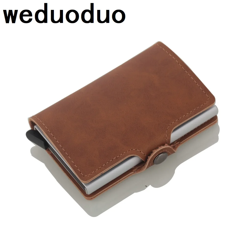 

Weduoduo Antitheft Men Vintage Credit Card Holder Blocking Rfid Wallet Leather Unisex Security Information Aluminum Metal Purse