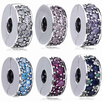 

Original Multicolor Mosaic Shining Elegance Clip Stopper Beads Fit 925 Sterling Silver Charm Bracelet Bangle Diy Jewelry