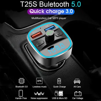 

Car Charger QC3.0 Car Kit Bluetooth Hands-free FM Transmitter USB Fast Charger MP3 Player
