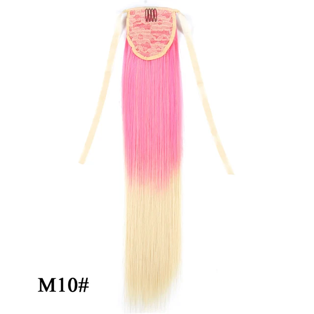 Leeons 20'' Synthetic Ponytail Hair pieces Heat Resistant Fiber Straight Ribbon Clip In Hair Extension 21 colors Brown Black m10