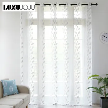 

LOZUJOJU 1 piece Pastoral design leaves pattern drops voile window tulle curtain living room windows bedroom doors cloth fabric