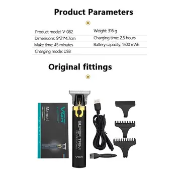 

VGR Retro Oil Head Carving Electric Clipper Hair Salon Portable Safe Fast Trimming Knife Head Wireless Electric Push