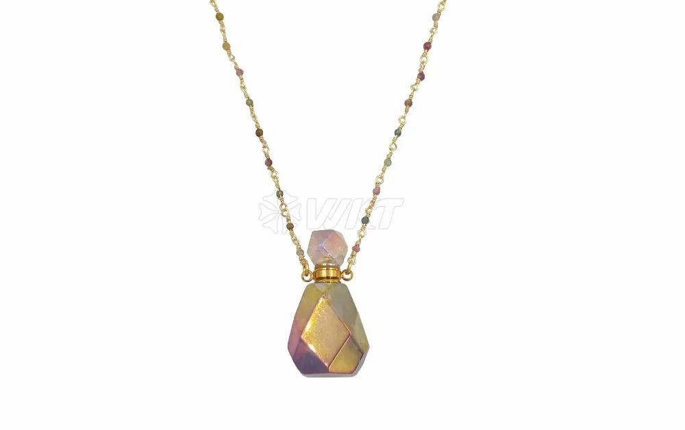 Pedra Facetada Perfume Oil Bottle Necklace Amethyst Essential Oil Bottle Necklace