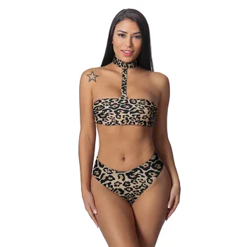 

Sexy Leopard Print Thong Bikinis Women Bandeau Swimwear Push Up Bikini Set Bandage Swimsuit Women Bathing Suit Maillot De Bain