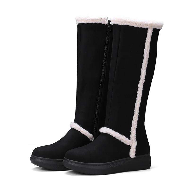 TAOFFEN/новые зимние теплые женские сапоги до колена, боковая обувь на Плоском Каблуке с замком-молнией женская обувь на меху для отдыха, размер 34-43