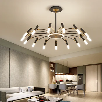 

FANPINFANDO Modern Led cehandelier lighting for living room bedroom kitchen chandelier Black and Gold Paint body indoor lighting