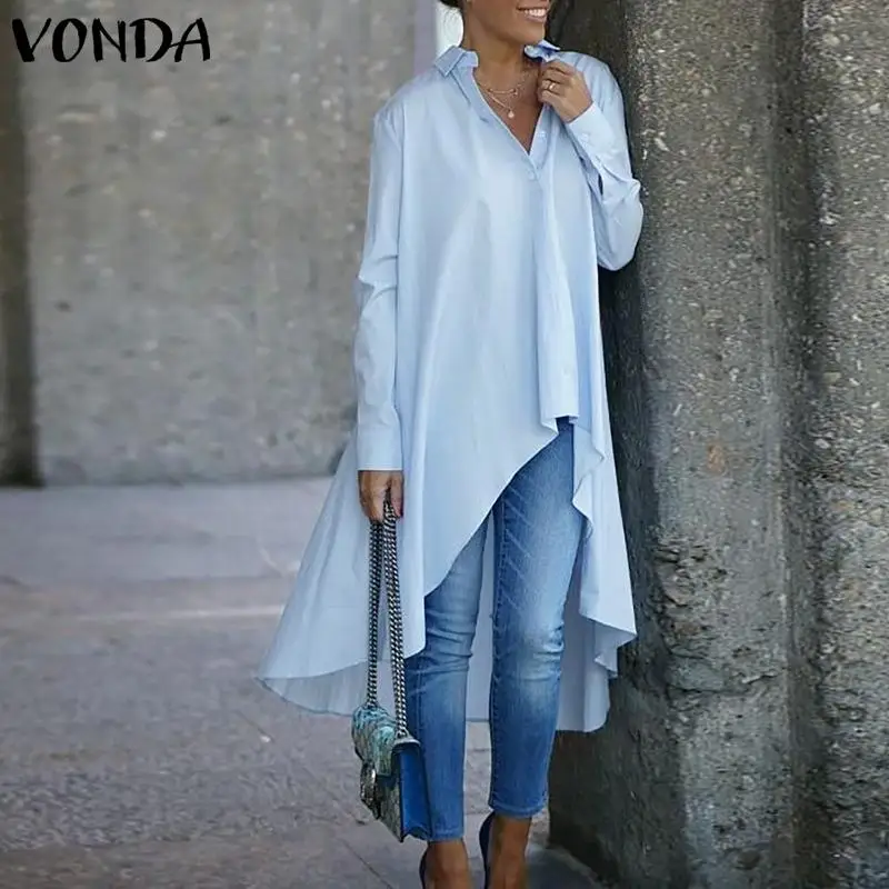  Asymmetric Blouse Women Casual Irregular Hem Blouse Party Shirts VONDA 2019 Autumn Long Sleeve Bohe