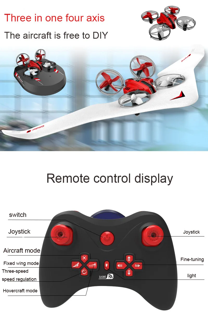 Четырехосный самолет три-в-одном четырехосный Самолет Rc дирижабль с дистанционным управлением самолет с фиксированным крылом Крытый трюк планер