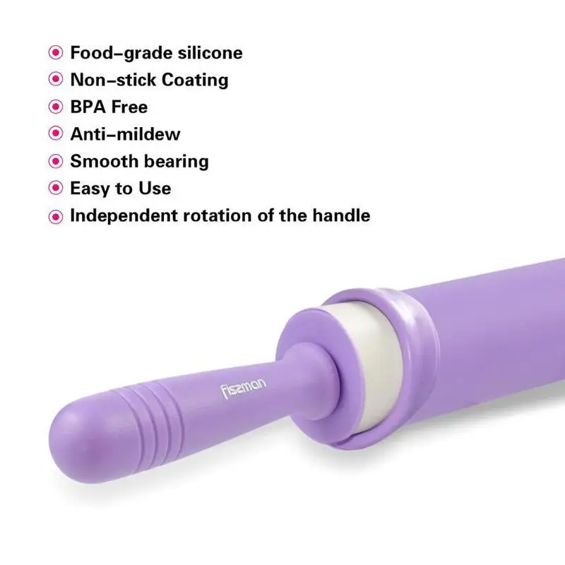 Wooden Handle Silicone Rolling Pin Dough Roller Kitchen Baking Tool for Fondant Cake Pasta Cookie Dough Bakery Pastry Tools