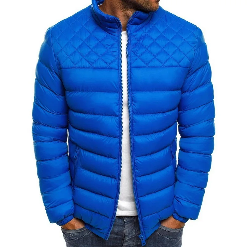 Теплые пальто зимняя куртка мужская с длинным рукавом стеганая верхняя одежда стеганые толстые куртки парка приталенная ветровка - Цвет: Синий
