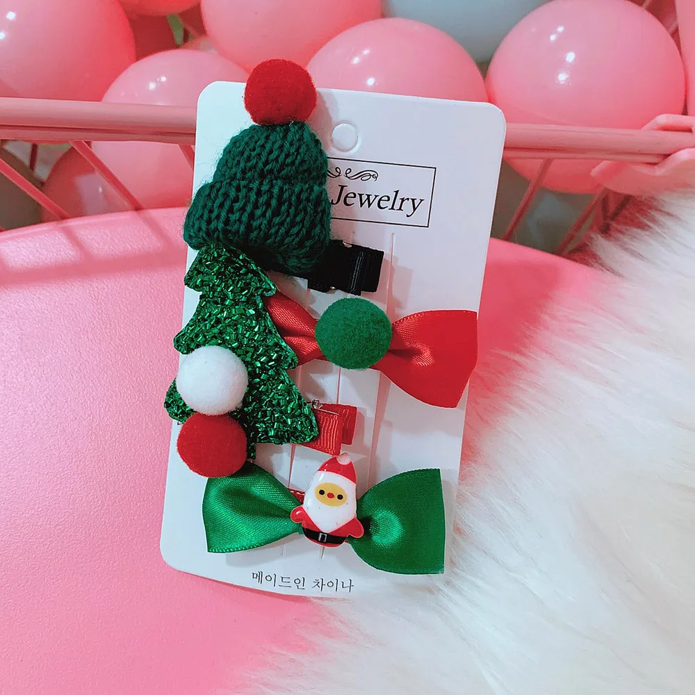 2/4 шт./компл. милые Рождественский набор зажим для волос конфеты Санта Клаус заколка в виде снеговика для маленьких девочек повязка на голову с соской зажим заколка для волос с бабочкой - Цвет: C
