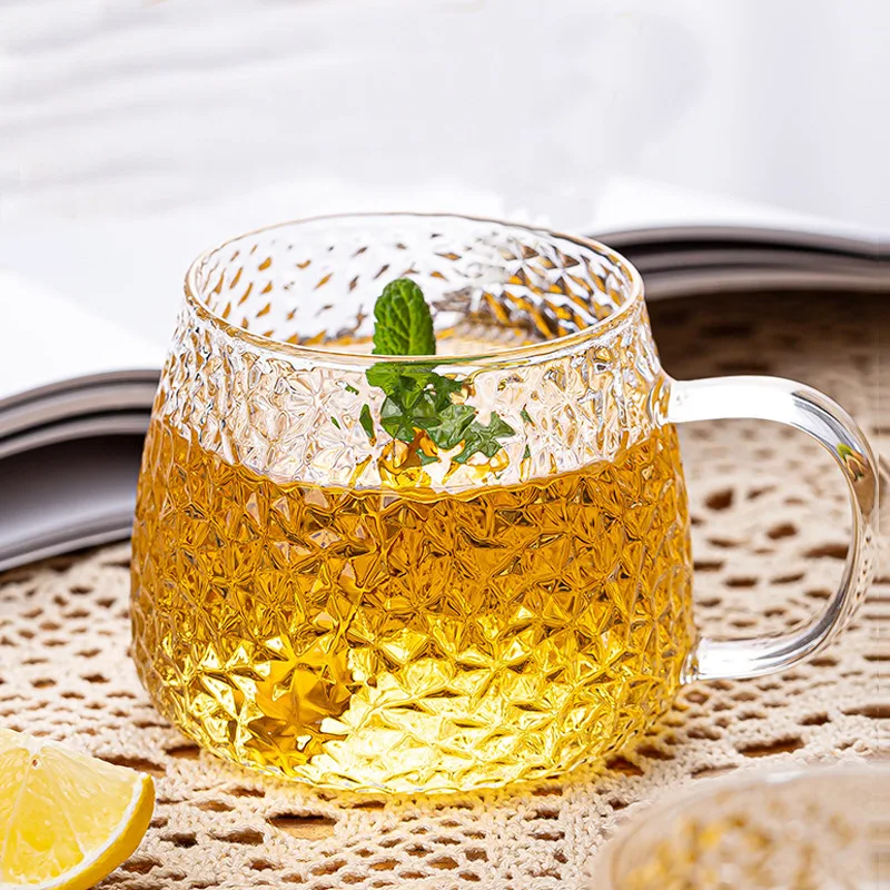 

High Temperature Resistant Pineapple Cup Borosilicate Glass Juice Cup Beverage Cup Office Scented Tea Cup Household