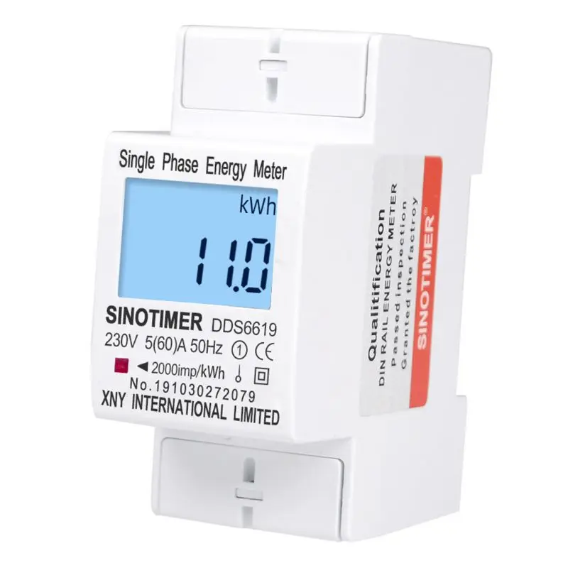 

Digital Din Rail Single Phase Energy Meter Power Consumption kWh Meter Voltage Current Wattmeter AC 220V