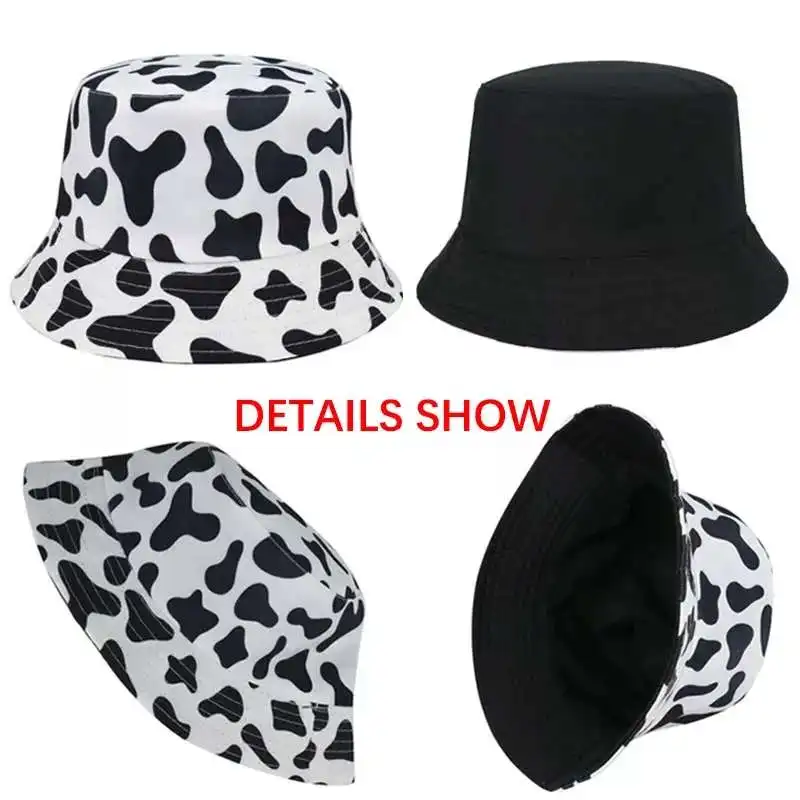 New Fashion Reversible Black White Cow Pattern Bucket Hats foldable Panama hat Fisherman Caps For men Women Gorras Summer caps