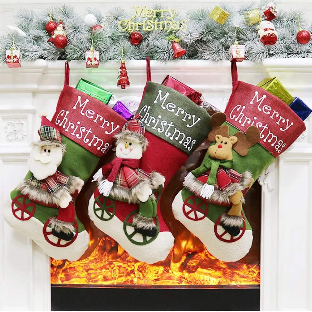 Рождественские украшения, рождественские чулки, сумки для конфет, подарочные носки, сумки, рождественские украшения, милые детские подарочные стойки для камина, дерева