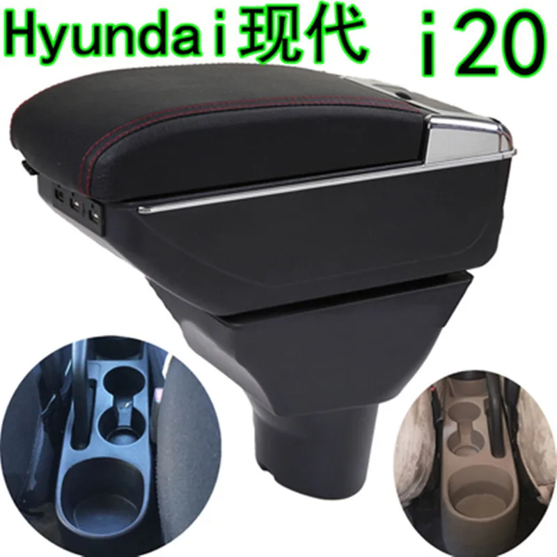 

For Hyundai I20 armrest box USB Charging heighten Double layer central Store content cup holder ashtray in car accessories