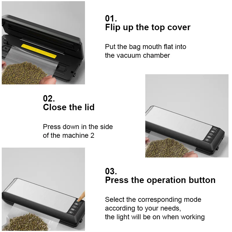 TINTON LIFE Vacuum Sealer Wet or Dry Food Packaging Machine For Food Storage Household Food Vacuum Packer Free 10Pcs Vacuum Bags 6