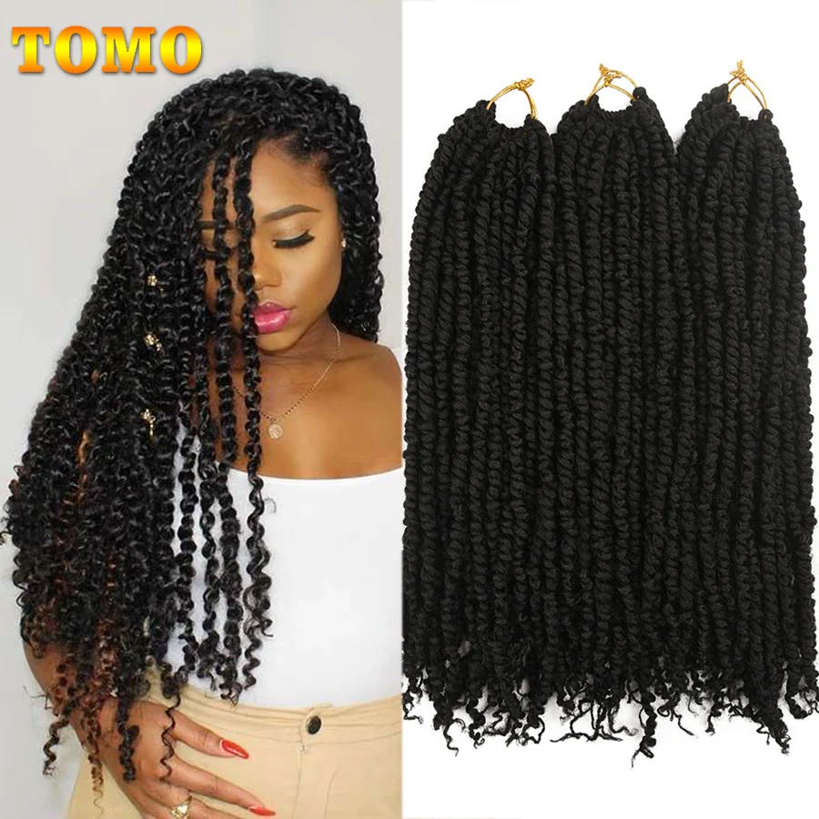 TOMO 12/18/24 pulgadas Fluffy trenzas a Crochet Ombre primavera giros pelo 12 raíz pelo trenzado sintético extensiones trenzas pasión giro