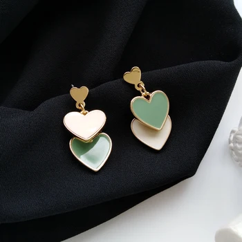 

Korean Fashion Super sweet Fairy Heart Stud Earrings Personality Asymmetric Contrast color Enamel Earrings For Women jewelry