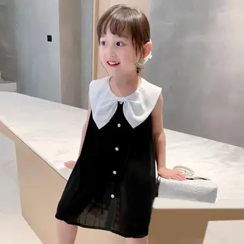 

2020 summer Korean baby girl A line chiffon dress kid girl toddler patchwork sleeveless dress children clothing child clothes