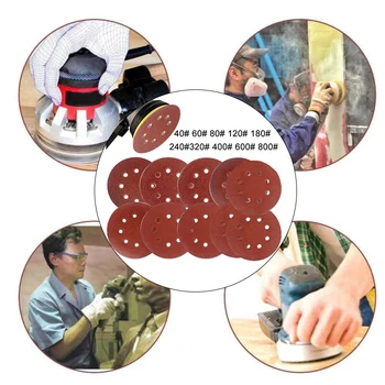 

50pcs 8 Hole 5 Hook Loop Sanding Disc 40-800 Grit Sandpaper Disc Circular Pad