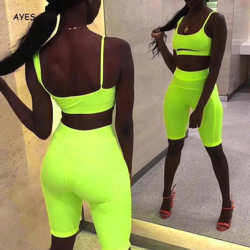 

Summer 2020 Short Tracksuits Women Casual Camis Shorts 2pieces Set Lady Workout Sportswear Slim Fitness Yogawear Lersure Suits