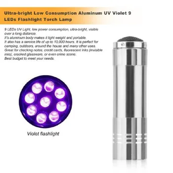 

2017 Mini Aluminum UV Ultra Violet 9 LED Flashlight Torch Light Lamp Penlight V Lamp