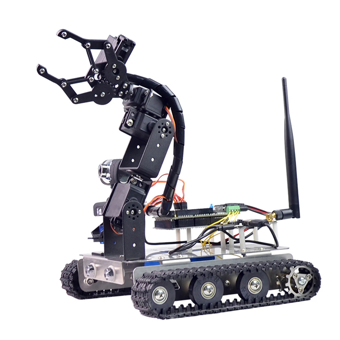 Wifi + Bluetooth Tanque de Vapor de Aço Inoxidável com o Braço para Raspberry 3b + Robô Programável Faça Você Mesmo Carro Educacional Chassis Pista pi 3b + 8 Robô programável DIY Wifi + Bluetooth Carro