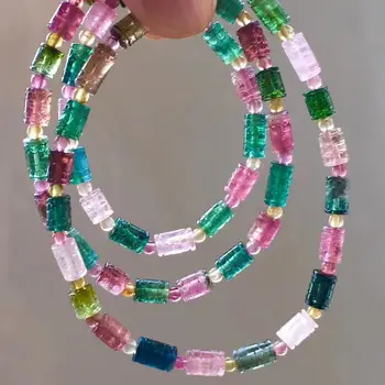 

Certificate Natural Colorful Tourmaline Quartz Bracelet Clear Barrel Carved Beads 5x8mm Brazil Women Crystal Jewelry AAAAAA