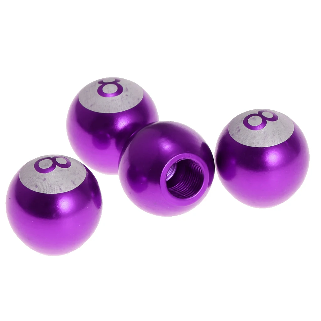 

4 Pcs Car Bicycle Motorcycle Purple 8 Ball Tyre Tire Wheel Stem Air Valve Cap