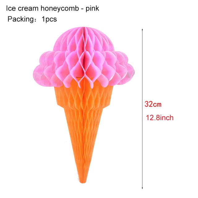 Ice Cream Summer Party Decoration Honeycomb Hanging Decor Boy Birthday Baby Shower Tropical Hawaiian Ice Cream Banner Supplies pink
